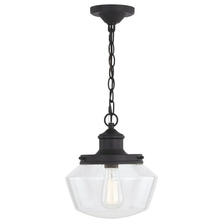 Outdoor Pendant Light - Mid Century Modern Black Clear Glass 1-Light Fixture
