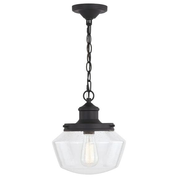 Outdoor Pendant Light - Mid Century Modern Black Clear Glass 1-Light Fixture