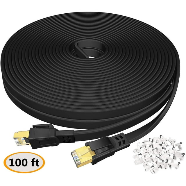 Cat 8 LAN Cable 100 ft for Gaming, RJ45 High Speed Flat