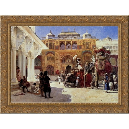 Amber Springs Santa Arrival Of Prince Humbert, The Rajah, At The Palace Of Amber 24x20 Gold Ornate Wood Framed Canvas Art by Weeks, Edwin Lord ()