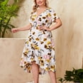 thumbnail image 2 of AOOCHASLIY Summer Clothes Womens Dresses Plus Size Fashion Women V-Neck Floral Printing Ruffle Hem Short Sleeve Dress, 2 of 7