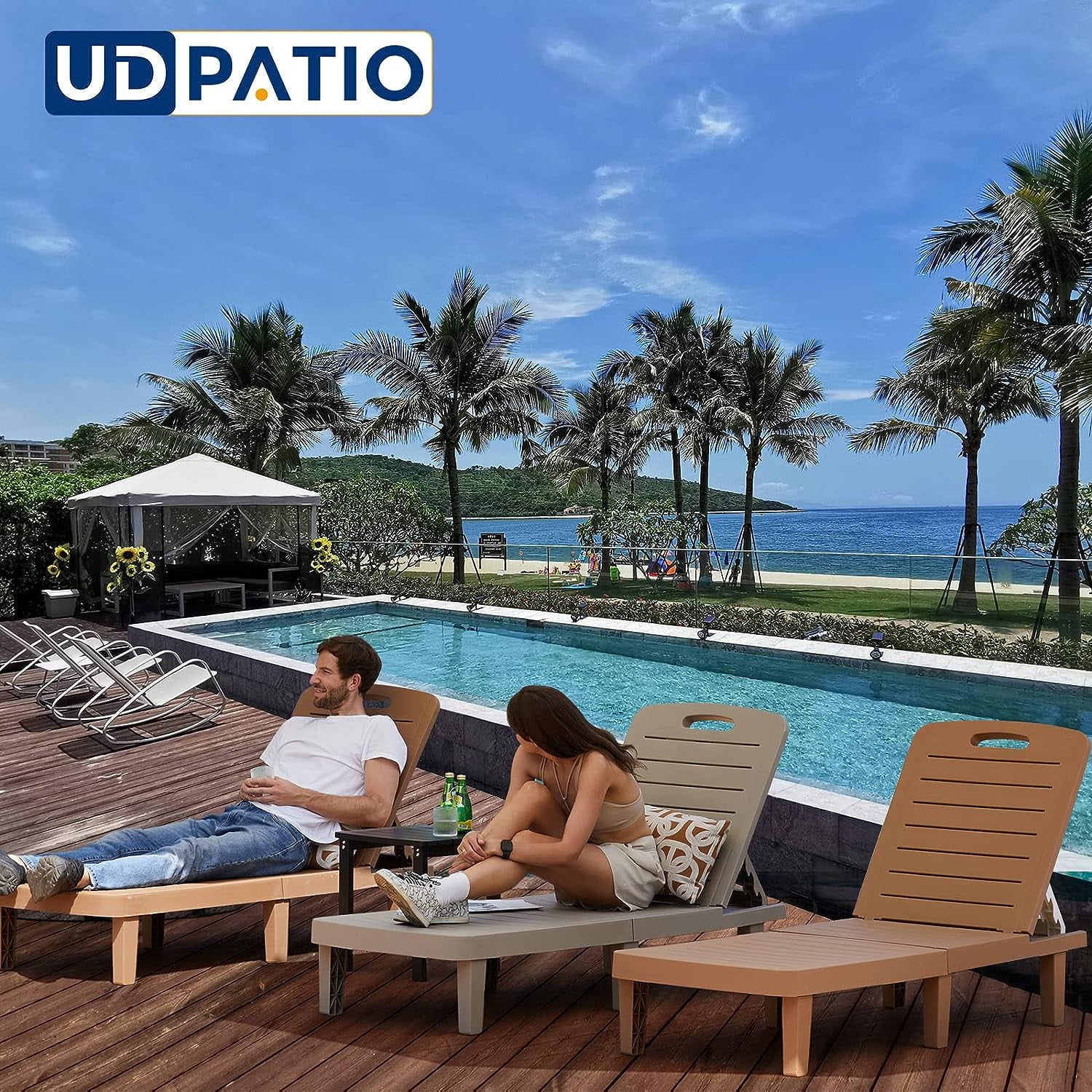 UDPATIO Oversized Outdoor Chairse Lounge Chair Set of 2, 5-Level Adjustment Backrest for Pool Beach Garden