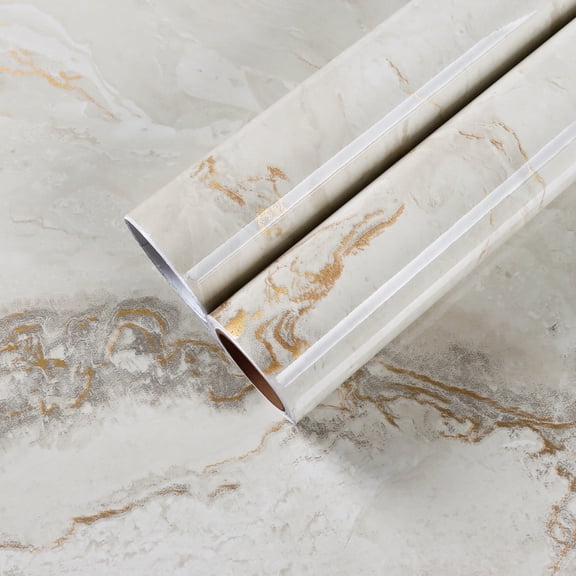 CHIHUT Marble Peel and Stick Contact Paper for Countertop Waterproof Thick Beige Gold Marble Wallpaper for Kitchen Self Adhesive Marble Wall Paper Glossy Vinyl Roll for Cabinets Furniture 17.7"x236"