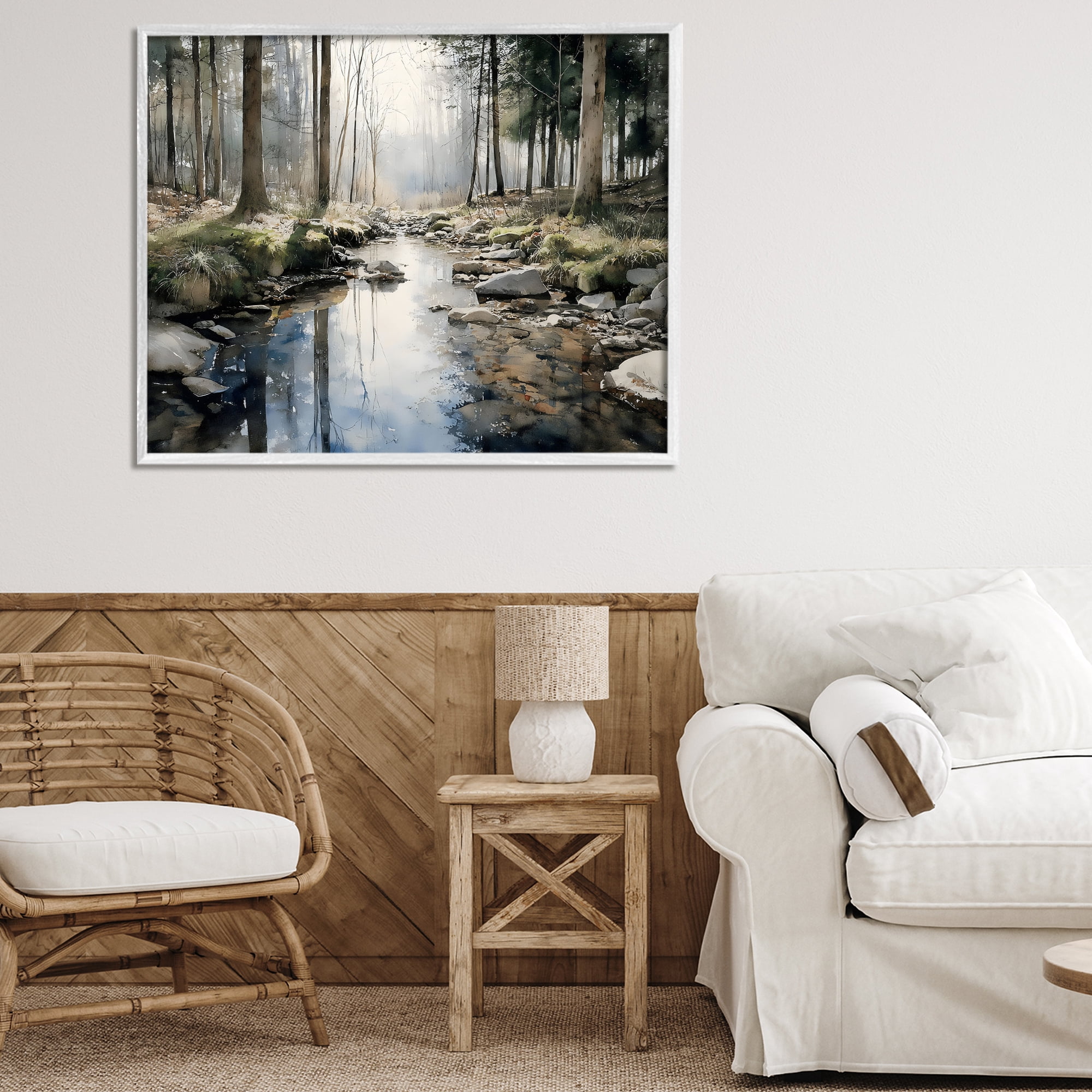 Stupell Industries Rock Creek in Morning Mist White Framed Giclee Art, design by Franklyn Gregory