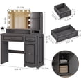 thumbnail image 2 of Vanity Desk with Lighted Mirror, 39.4 inch Vintage Makeup Table with Power Outlet, Bedroom Vanity Dressing Table with Adjustable Lights & 2 Drawers, Gifts for Teen Girls Women, Grey, 2 of 18