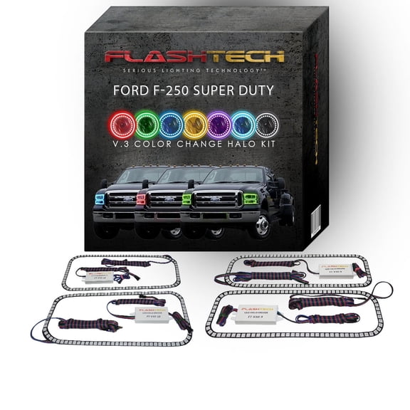Flashtech RGB Multi Color Changing LED Halo kit for 05-07 Ford F-250 Super Duty Headlights