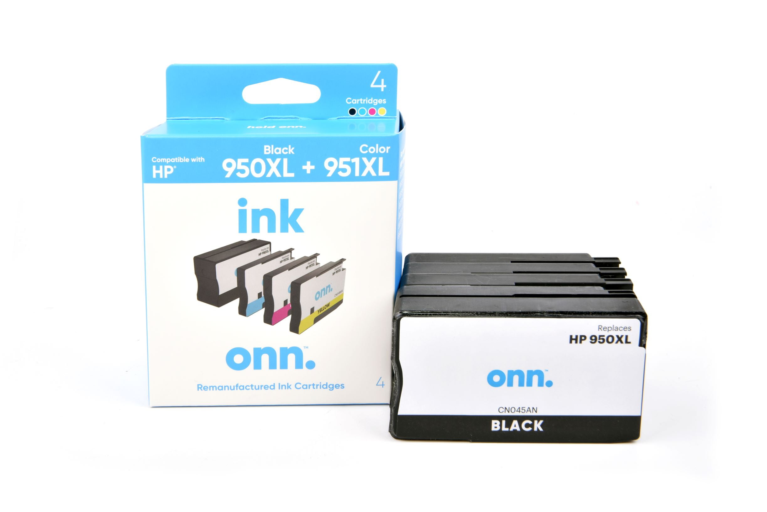 onn. Remanufactured HP 950XL Black and 951XL Color Ink Cartridges, 4 Pack