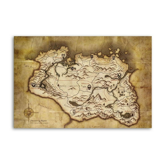 The Elder Scrolls V Skyrim Game Map Artworks Picture Print Poster Wall Art Painting Canvas Gift Decor Home Posters Decorative 12x18inch(30x45cm)