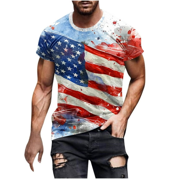 GERsome Mens 4th of July Patriotic T-Shirt American Flag Short Sleeve Crewneck Tops Loose Fit USA Flag Stars Stripes Graphic Tee S-3XL