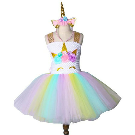 KABOER  Rainbow Unicorn Tutu Dress Girls Princess Halloween Costumes Outfits with Headband