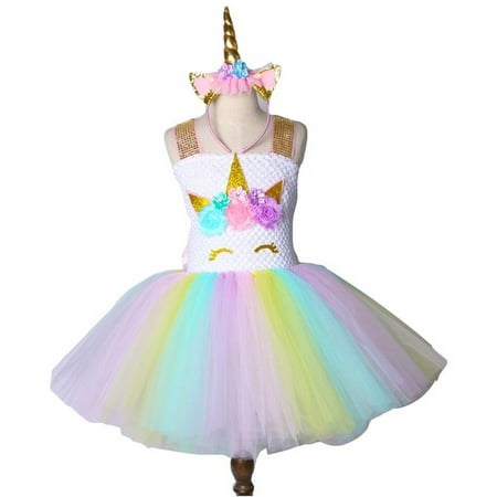 KABOER Rainbow Unicorn Tutu Dress Girls Princess Halloween Costumes Outfits with Headband