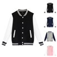 thumbnail image 7 of SGMVNU Baseball Jackets for Kids Boys Girls Fit Bomber Jacket Casual Lightweight Plain Button Cardigan School Coat, Transitional Spring Fall Jacket, Black, 140, 7 of 7