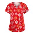 thumbnail image 1 of TIMIFIS Haut de Sarrau Rouge pour Femmes, Haut Cache-Cœur Imprimé de Noël pour les Fêtes, Chemise à Encolure, Bonhomme de Neige, Manches Courtes, Col en V, Tunique d'Infirmière pour le Travail, Blouse d'Uniforme de Travail avec Poches - Rouge Automne/hiver, 1 of 4
