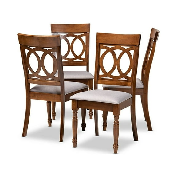 Baxton Studio Lucie Modern and Contemporary Grey Fabric Upholstered and Walnut Brown Finished Wood 4-Piece Dining Chair