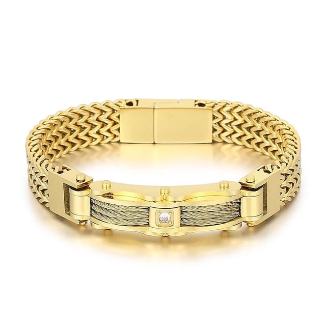 Pulsera de diamantes para hombre de acero inoxidable dorado creativa y de moda europea y americana