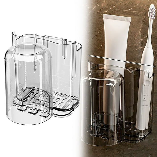 Ctnporpo Toothbrushes Tooth Cups Shelves Shelves Non Perforated Bathroom Mouthwash Cups Wall Mounted Toothpaste Cup Storage Racks Transparent White Over The Sink Dish Rack Gray