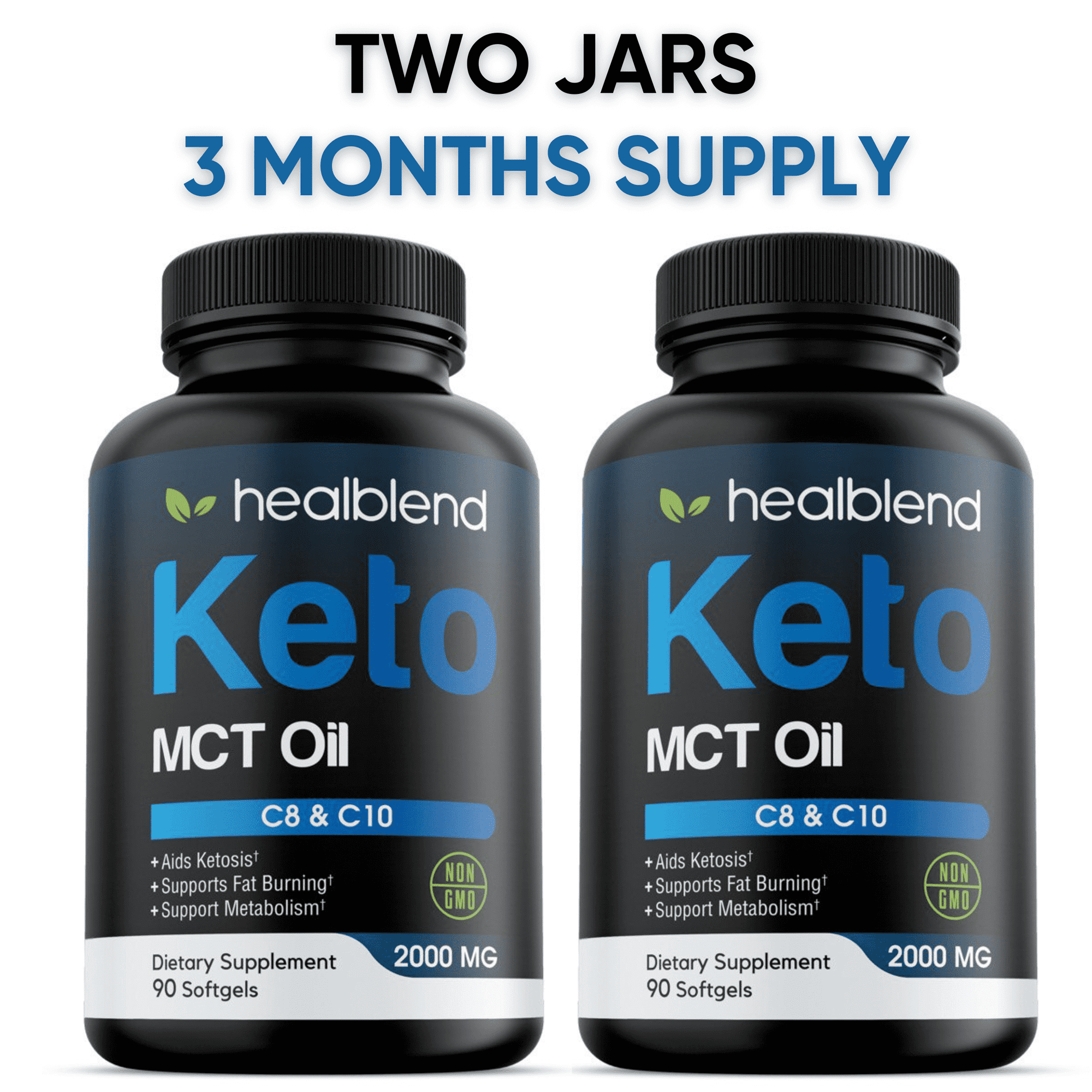 healblend Keto MCT Oil Capsules 2000mg - Natural Ketogenic Fat Burner, Ketosis Diet Pills, Metabolism Booster for Men Women - Exogenous Ketones Supplements (180 Soft Gels 90 day) - 2-Pack