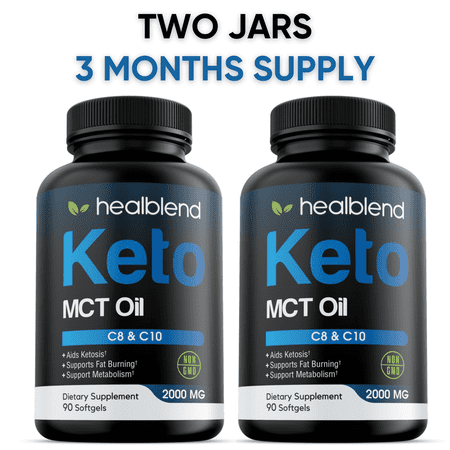 healblend Keto MCT Oil Capsules 2000mg - Natural Ketogenic Fat Burner, Ketosis Diet Pills, Metabolism Booster for Men Women - Exogenous Ketones Supplements (180 Soft Gels 90 day) - 2-Pack