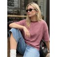 thumbnail image 6 of LMLYSoH Women's Summer T-Shirt Casual Loose Fit Stylish Striped Crew Neck Short Sleeve Drop Shoulder Tops, 6 of 8