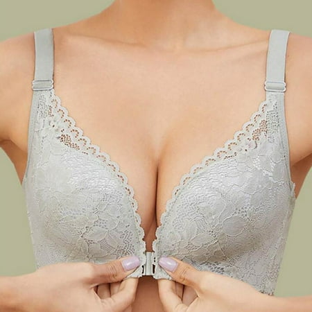 

GATXVG Front Closure Double Support Wireless Bra Lace Bra with Stay-in-Place Straps Full-Coverage Wire-Free Lightly Lined Comfort Bralette for Everyday Wear