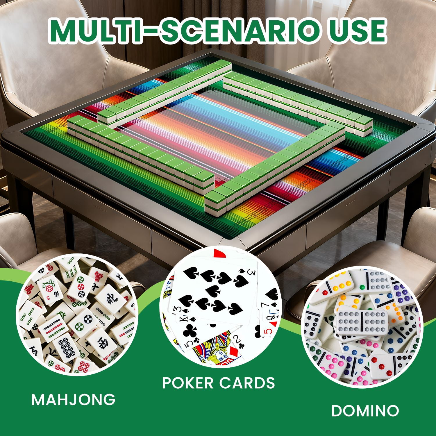 Mahjong Mat 31.5" x 31.5" colorful seamless mexican style serape gesign Non-Slip Noise Reduction American Mahjong Tiles Table Cover for Dominoes Poker Card Board Games Gift