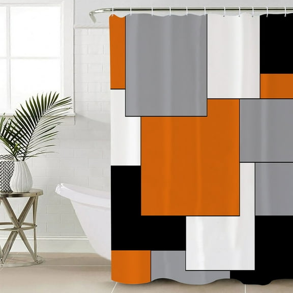 Abstract Geometric Art Bathroom Curtain 78 Inch Shower Curtain with Hooks, Orange Black Gray Waterproof Polyester Bath Curtain Washable Bathtub Curtain 36''x 78''