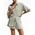 thumbnail image 6 of Women'S Summer Set Cotton Waffle Striped Shirt + Shorts Two-Piece Set Green S, 6 of 10