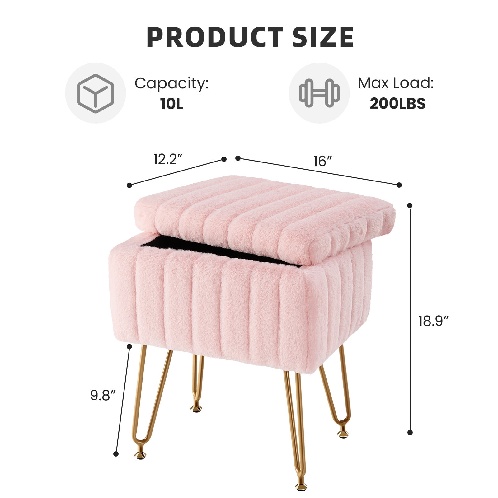 Gianna Stool Chair with Storage Space,with Non-Slip Feet, for Dressing Room, Bedroom, Pink