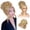 Golden Blonde, variant on Messy Bun Hair Piece with Bangs - 2-in-1 Hair Bun Hairpieces Curly Updo Wig & Hair Topper with Long Side Bangs Natural-Looking Drawstring Ponytail Extension for Women
