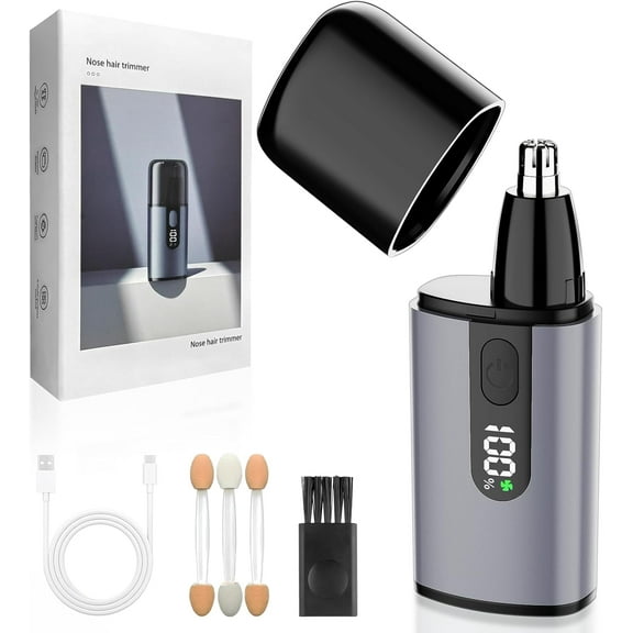 SONGAU Nose Hair Trimmer, Ear and Nose Hair Trimmer for Men with Fast Charging Built-in Battery, Dual Edge Blade, Portable Nose Hair Trimmer for Wome, High Speed 8000rpm Motor, LCD, Silver