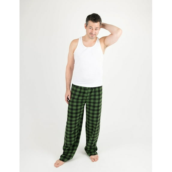 Leveret Mens Fleece Pants Black & Green Plaid Small