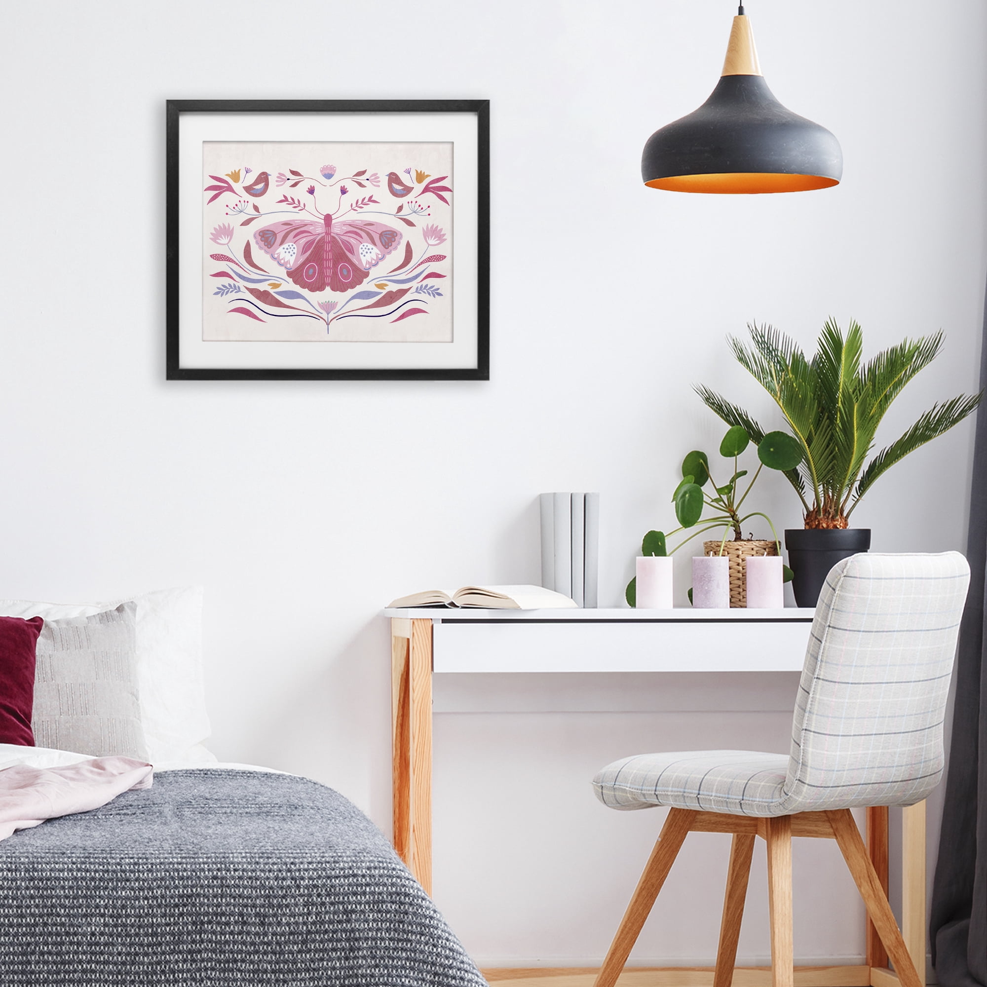Stupell Industries Pink Boho Butterfly Black Framed Print Under Glass, design by Kim Allen