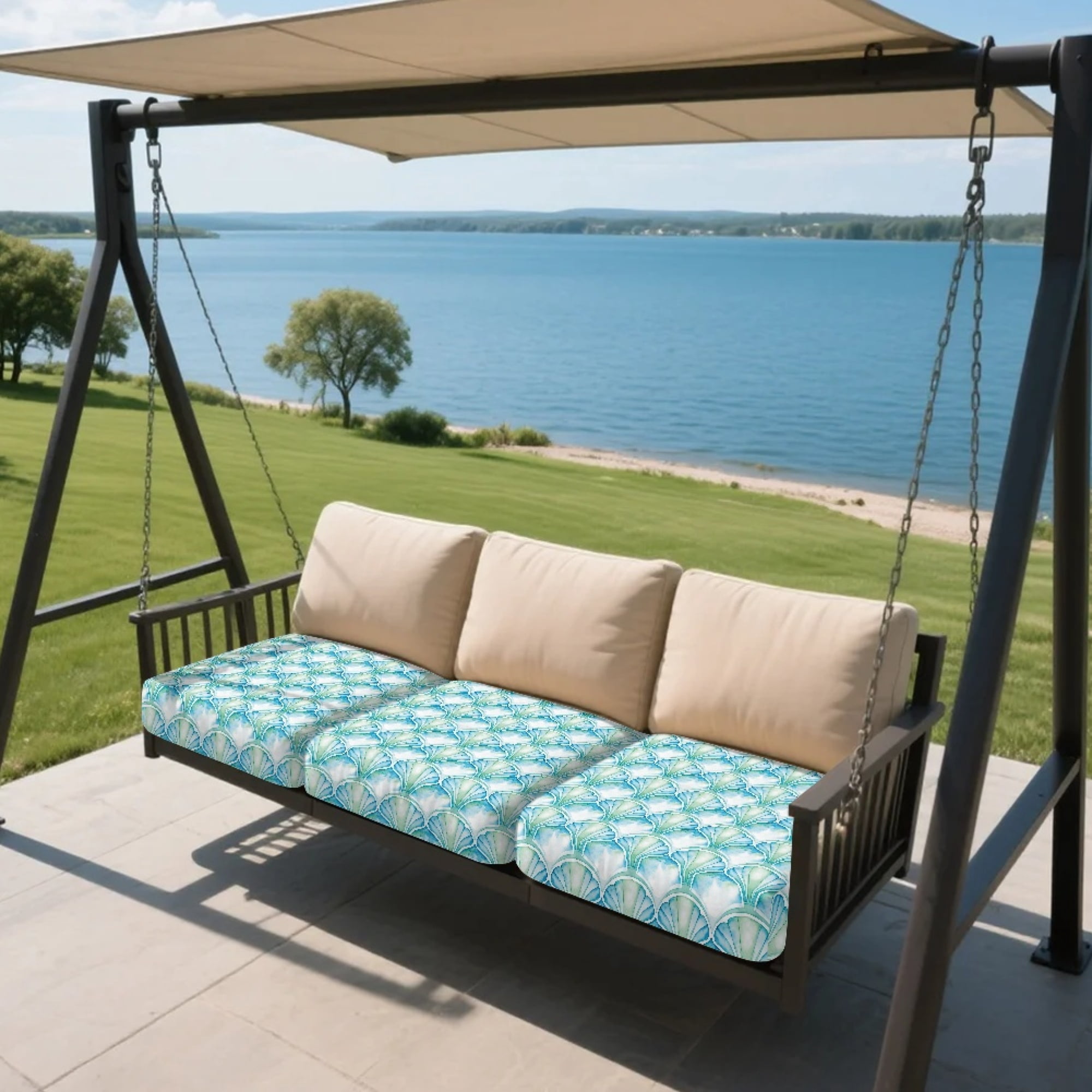 TSOVTHRID Blue Seashell Vintage Print Sofa Covers for Seat Cushions Non Slip Couch Cushion Slipcovers Luxury Soft Couches Furniture Protector for Chair Loveseat
