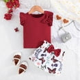 thumbnail image 5 of Infant Girl Outfits Toddler Summer Casual Outfit Pure Color Tshirt With Printed Shorts Summer Clothes Girls Wine2 18 Months-24 Months, 5 of 7