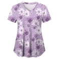 thumbnail image 4 of felwors Scrubs for Women Tops Animal Print Shirt V Neck Cartoon Pattern Short Sleeve Nursing Uniform with Pockets (Purple, S), 4 of 5