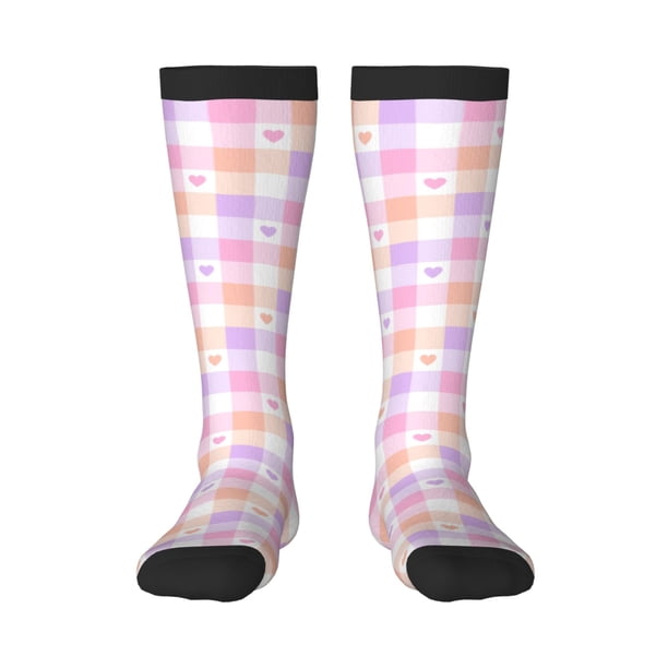 Fotbe Heart Buffalo Plaid Calcetas Divertidas Estampadas para Hombre y Mujer, Calcetas de Algodón hasta la Rodilla para Caminar, Correr, Enfermería y Embarazo