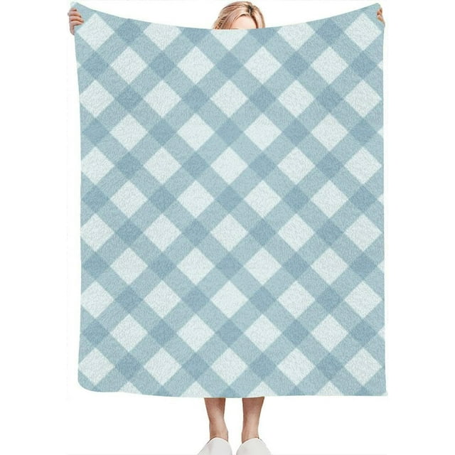 Diagonal Blue Checkered The White Throw Blanket for Couch Bed Soft Cute Fleece Fuzzy Spring Summer Throw Blankets Cozy Living Room Throw Blanket for Chair