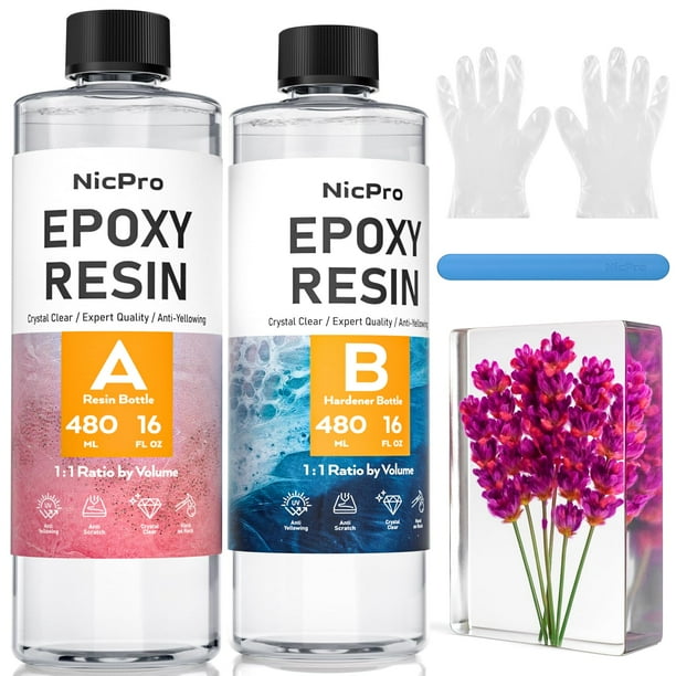 Kit de Resina Epoxi Nicpro 960ml Cristal Transparente de Alto Brillo