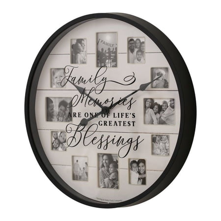 20 Inch Photo Frame Wall Clock, Farmhouse Sentiment Clock, Family Picture Display, Modern Black Frame, Home Decor