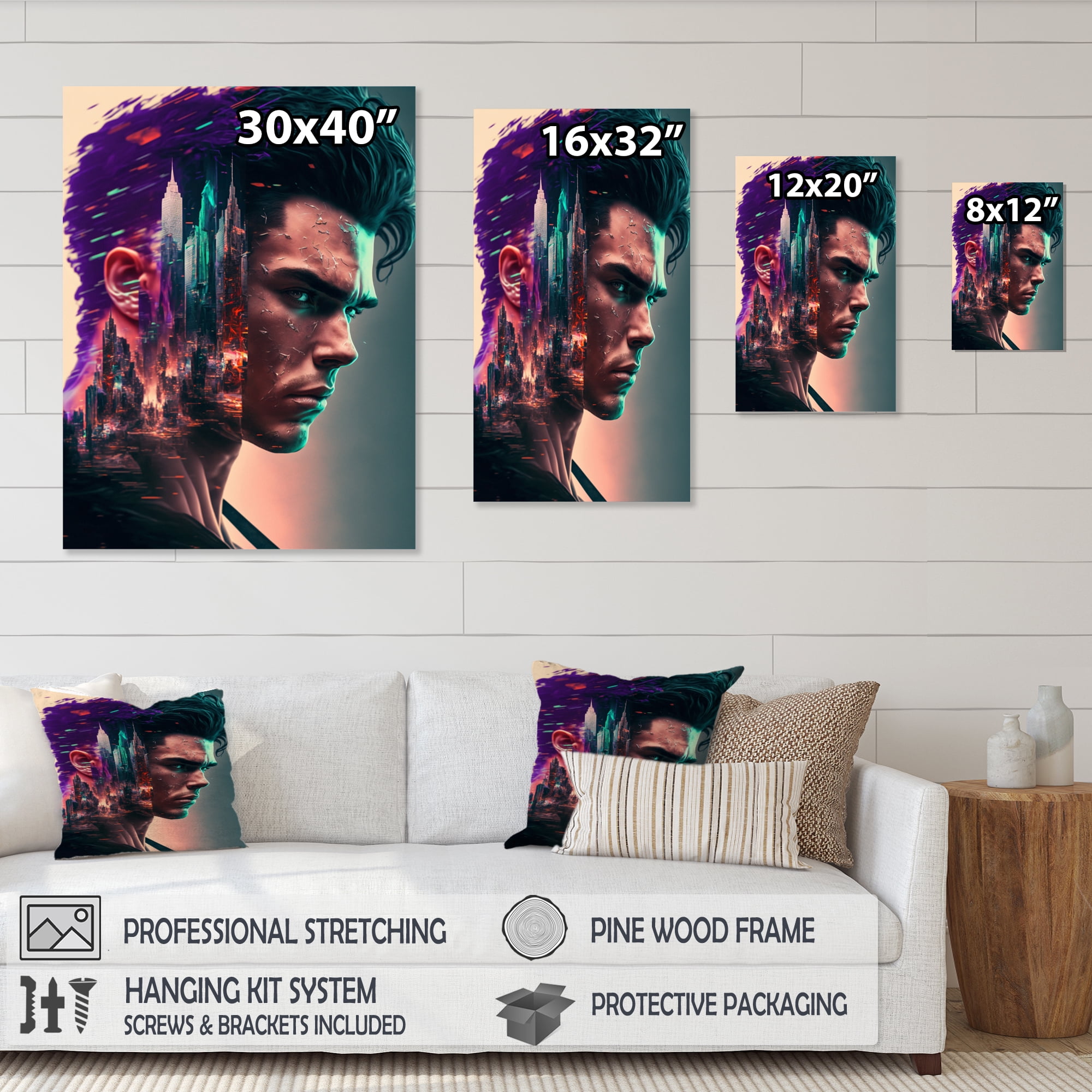 Designart Double Exposure Man Sci-Fiction I Canvas Wall Art