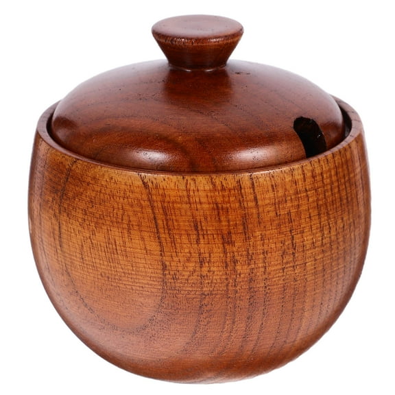 LEORX 1Pc Wooden Seasoning Bowl Brown Food Container with Smooth Surface for Serving Rice and Snacks