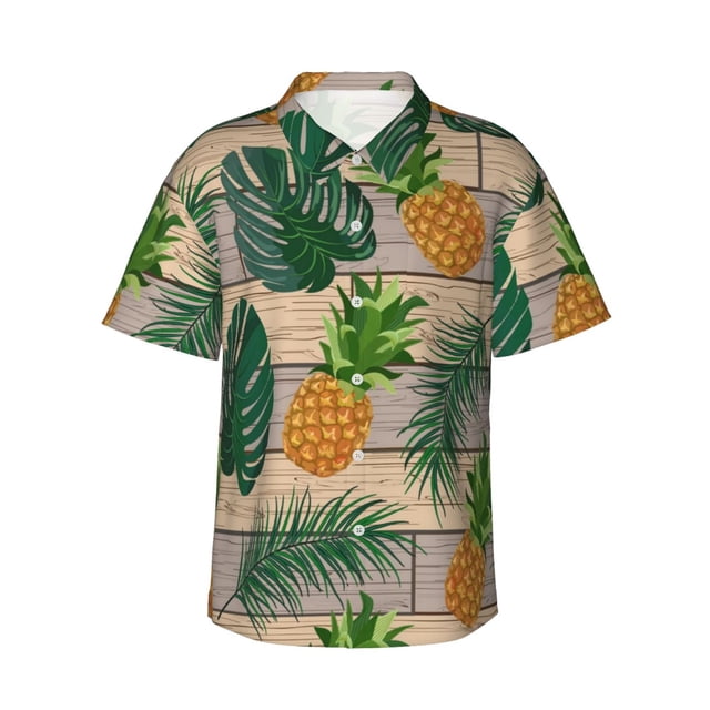 Balery Pineapples Palm Leaves Camisas hawaianas de manga corta para hombre, camisas playeras de corte holgado, camisas de vacaciones con botones,Large