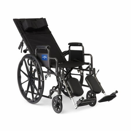 Medline Reclining Wheelchair with 18 Wheels, Elevating Leg Rests, Supports up to 300 lbs, Black