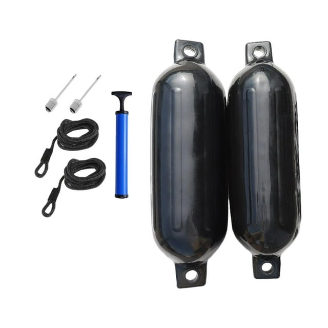 Almencla 2 Pieces Boat Fenders 4.5'' x16'' with Rope and Inflator Pump Anti Collision for Black