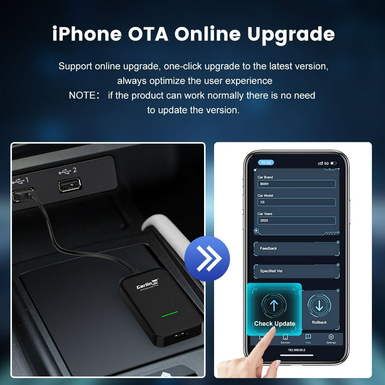 CarlinKit 3.0 Wireless Apple CarPlay Adapter for Cars with