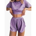 thumbnail image 3 of Pijama de verano for mujer, de manga corta a rayas, informal, cómodo, conjunto de 2 piezas for el hogar, 3 of 7
