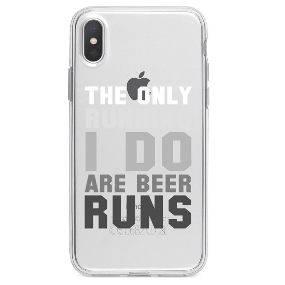 DistinctInk Clear Shockproof Hybrid Case for iPhone XR (6.1" Screen) - TPU Bumper Acrylic Back Tempered Glass Screen Protector - The Only Running I Do Are Beer Runs