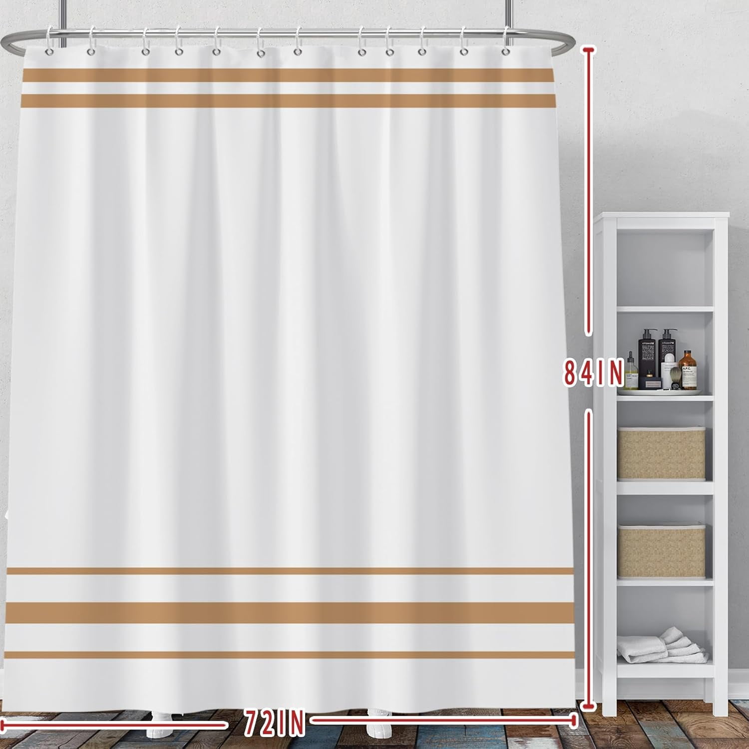 Striped Shower Curtain for Bathroom Minimalism Style Shower Curtain Set Brown and White Stripes Shower Curtains Dormitory Cubicle Waterproof Fabric Shower Curtain with Hooks 72x84 Inches