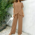 thumbnail image 5 of gbyLJF Women's Summer Outfits 2 Piece Matching Casual Sets Short Sleeve T-shirts with Irregular Hem and Wide Leg Pant Set, 5 of 9
