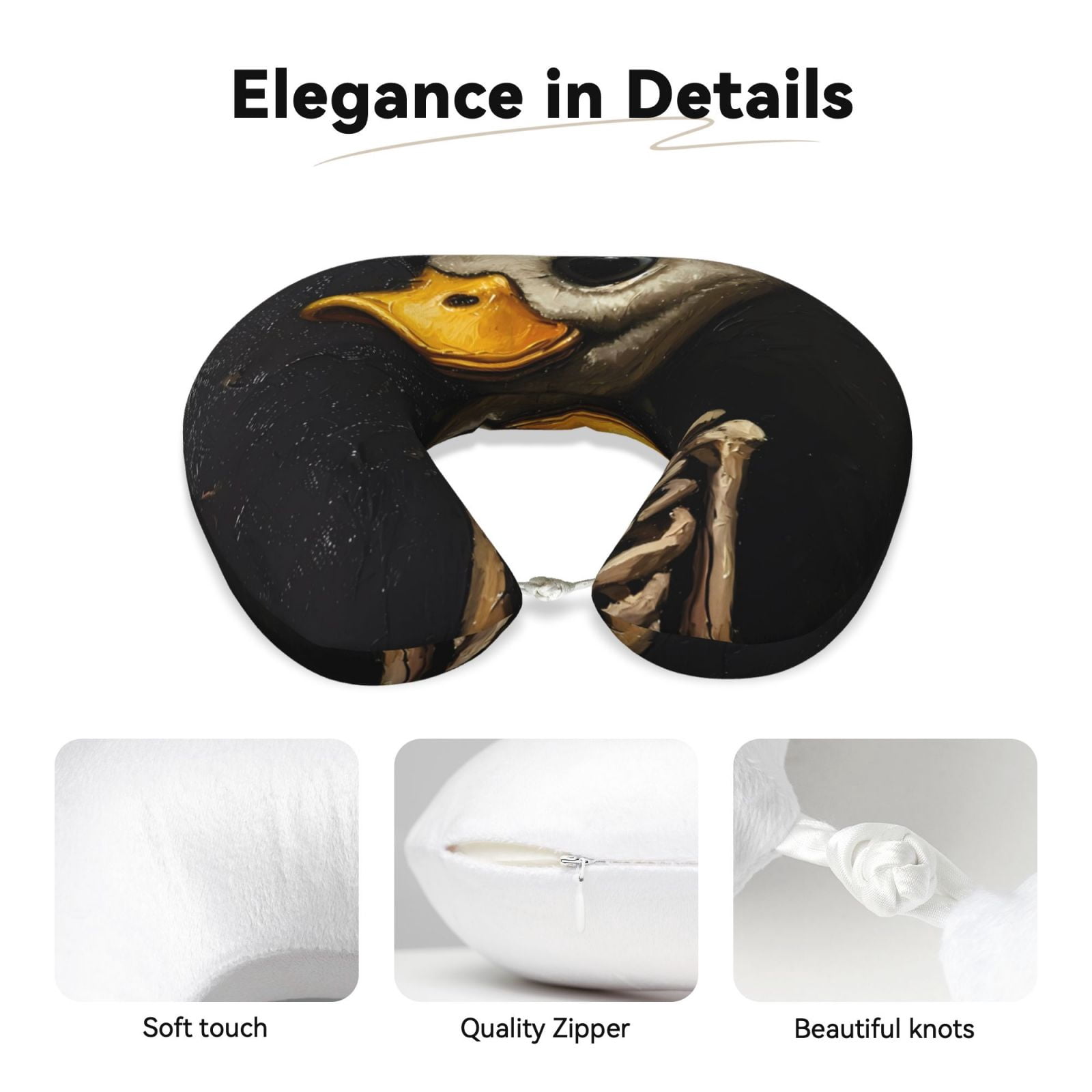 Xecao Duck Bones Print Memory Foam Cervical Neck Pillow Versatile U-Shaped Pillows for Home,Office,Camping,Travelling,Soft Washable Cover